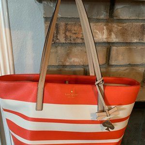 Kate Spade Coral and White Striped Tote Bag